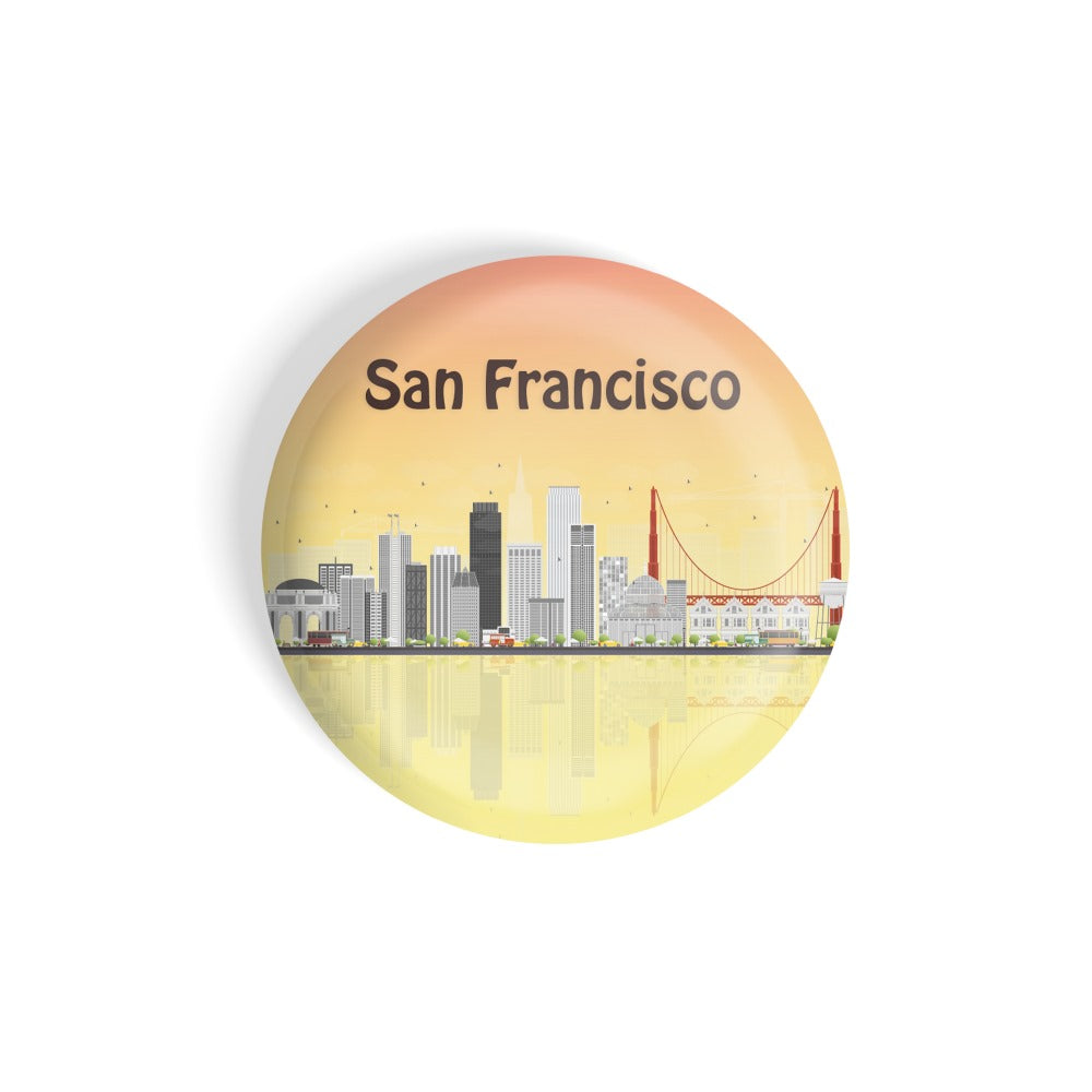 dhcrafts Round Fridge Magnet Multicolour Places San Francisco City In California Glossy Finish Design Pack of 1 (58 mm)
